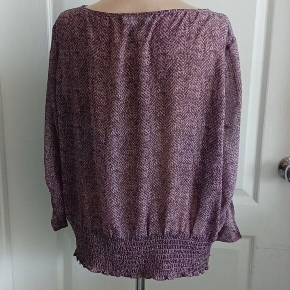 Michael Kors Purple Sheer Blouse Top Round Neck Long Sleeves Sz.XL - Picture 5 of 8